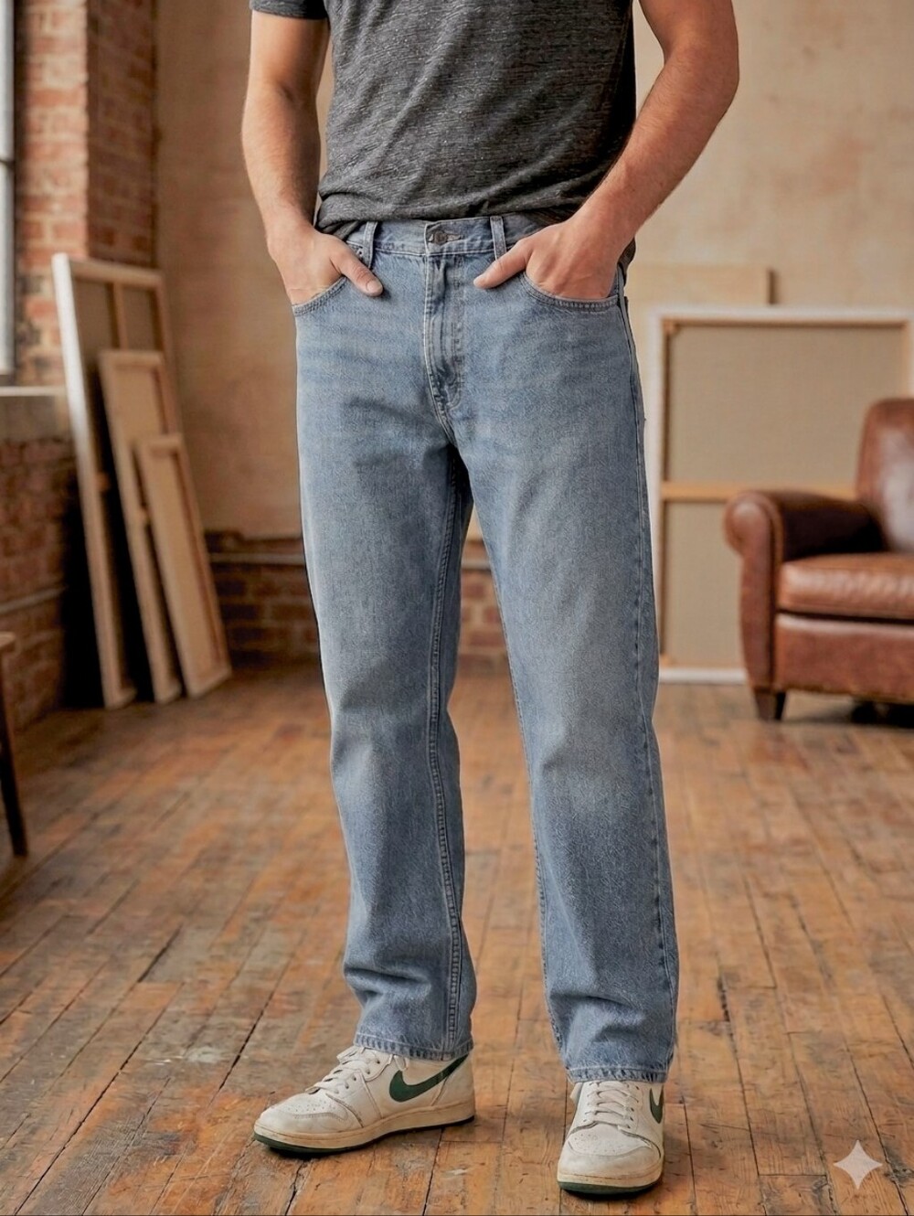 Men's VTG Old Navy Straight Leg Classic Denim Jeans 35x32, Light/Med Blue Wash